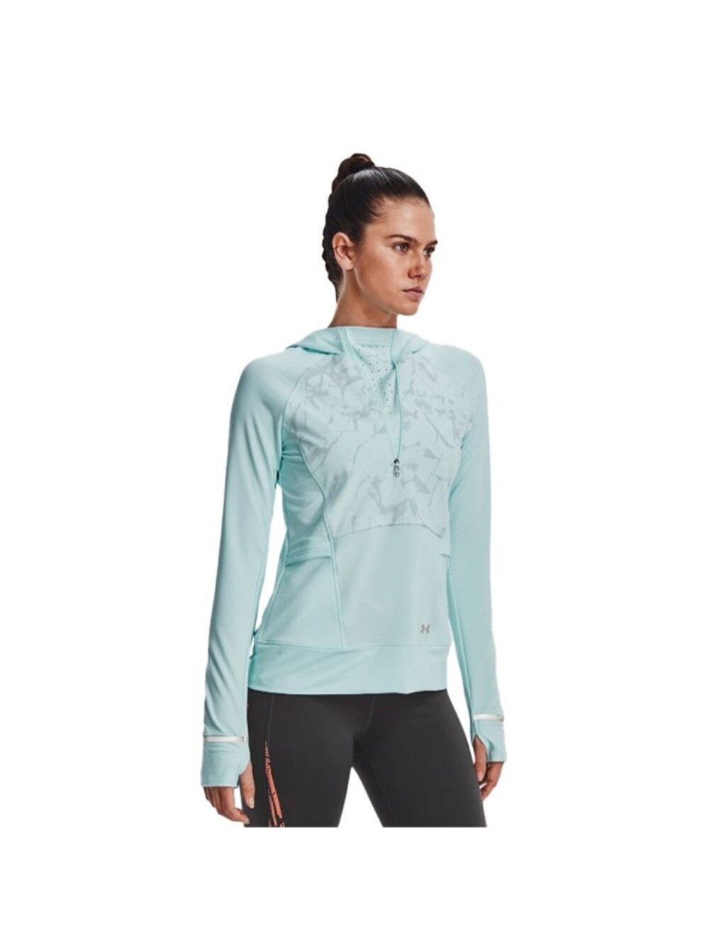 Under Armour Womens XL OutRun The Cold Half Zip Aqua Hooded Jacket Athleisure